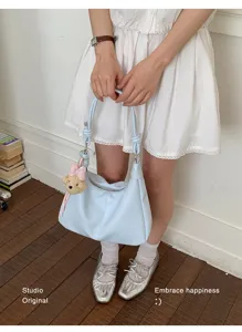 Fashion blue shoulder bag for women, trendy hobo tote handbag with cute bear pendant for daily.