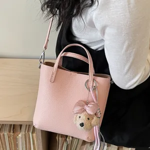 Casual large capacity pink tote bag minimalist commuting bucket bag women shoulder crossbody bag