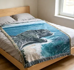 Coperta in tessuto con design di paesaggio oceanico blu per divano e letto decorazione