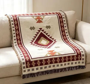 Bohemian woven throw blanket ethnic jacquard sofa cover decorative blanket camping mat