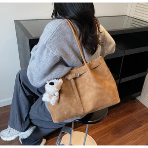 Bolso tote minimalista coreano de gran capacidad para mujer, elegante bolso de hombro marrón.