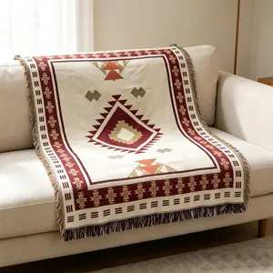 Bohemian Knitted Jacquard Throw Blanket Ethnic Geometric Tapestry Sofa Cover Camping Mat