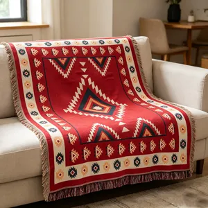 Bohemian Knitted Jacquard Throw Blanket Ethnic Style Sofa Cover Woven Blanket for Living Room