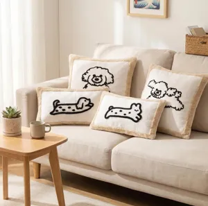 Nordic style cute dog cat embroidery throw pillow cover decorative cushion case for sofa bed