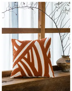 Nahaufnahme eines modernen minimalistischen Kissens mit strukturiertem geometrischem Muster.