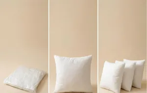 White square decorative pillow insert with soft fabric and fluffy filling for home decor sofa.