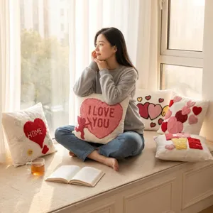 Valentine tufted heart cushion cover detail, cozy home decor pillowcase for sofa living room.