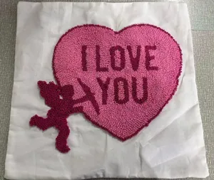 Valentine day pink heart tufted cushion cover cute cupid embroidery sofa throw pillow case