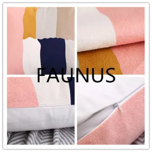 Detailed shot of Nordic style geometric embroidered cushion cover with hidden zipper texture.