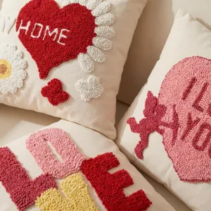 Valentine's Day tufted embroidery throw pillow cover with cute heart home sofa decor