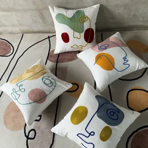 Abstract face embroidered throw pillow cover decorative cushion for modern living room sofa home decor