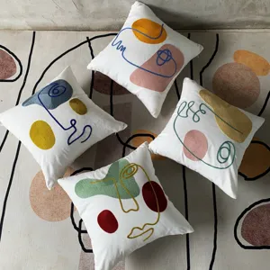 Abstract face embroidered throw pillow cover decorative cushion modern nordic home decor details