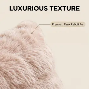 Luxurious faux rabbit fur cushion detail shot, ultra soft texture for modern home decor.