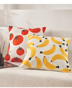 Nordic minimalist fruit embroidered cushion cover, textured towel embroidery throw pillow.