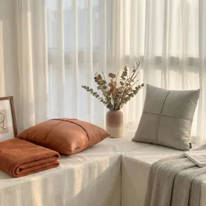 Nordic tech cloth PU leather sofa cushion pillow detailed view for modern home living room decor