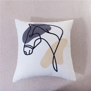 Modern abstract horse line art throw pillow, minimalist decorative cushion for sofa and living room.