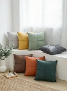 Nordic minimalist faux leather throw pillow, waterproof solid color square cushion for sofa.