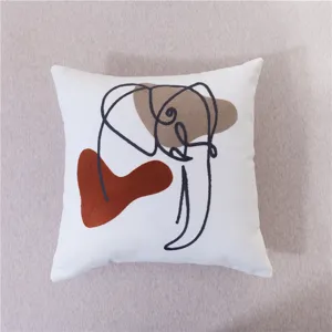 Modern abstract line art throw pillow cover, minimalist embroidered decorative cushion for sofa.
