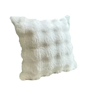 White fluffy plush throw pillow modern luxury rabbit fur cushion for home living room sofa decor