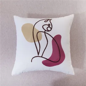 Abstract line art face decorative throw pillow cover with chic color block for sofa couch.
