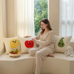 Niedliches Cartoon Frucht getuftetes Chenille Kissen fuer Wohnzimmer Sofa Dekoration