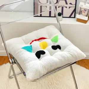 Thick plush seat cushion with cute cartoon design, cozy padding for office chairs and dining seats.