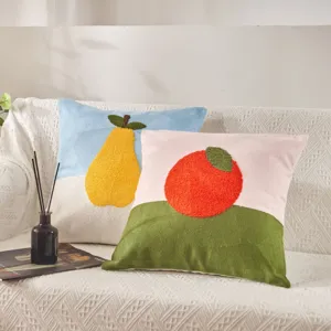 Nordic minimalist fruit tufted throw pillow cover, cute pear and apple decorative cushion.