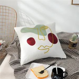 Ins Style Abstract Face Embroidered Cushion Cover Modern Living Room Sofa Throw Pillow