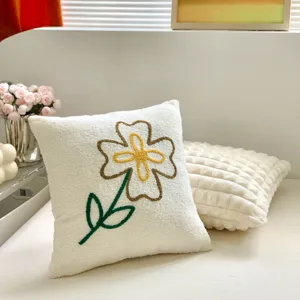 Cream style decorative throw pillow with cute embroidered flower design for cozy sofa room