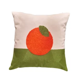 Nordic minimalist tufted orange fruit throw pillow cover for sofa bedroom home decor use.