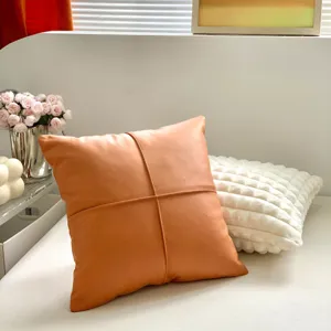 Modern cream style brown faux leather throw pillow for sofa bedroom home decor and living room.