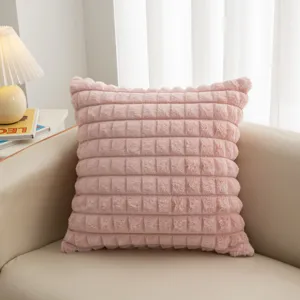 Rosa Pluesch Waffelmuster dekorative Kissen nordisch flauschiges Sofakissen Wohnzimmer