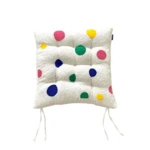 Fluffy tufted seat cushion with colorful polka dots, thick warm chair pad for office students.