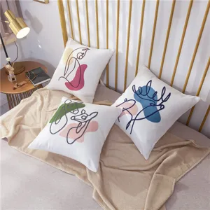 Abstract face embroidery cushion pillow cover with core for modern home sofa decor.