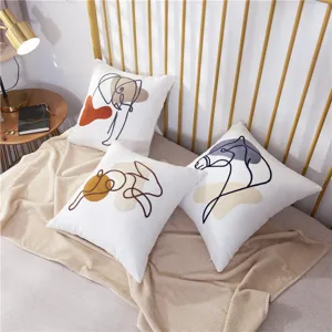 Modern abstract line art decorative pillow set, stylish cushion for sofa and bed room decor.