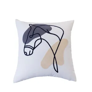 Modern abstract horse line embroidered throw pillow for sofa living room home decor cushion cover.