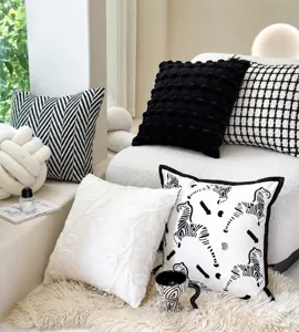 Luxury black and white zebra pattern throw pillow cover, modern aesthetic sofa cushion case decor.