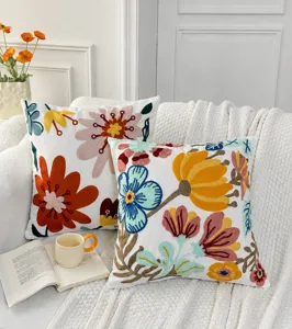 Nordic style floral embroidered pillow cover minimalist sofa cushion cover for home decor detail view