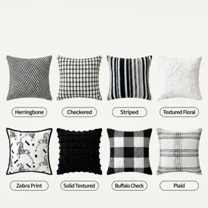 Black and white throw pillow covers set, modern minimalist cushion cases for sofa bed.