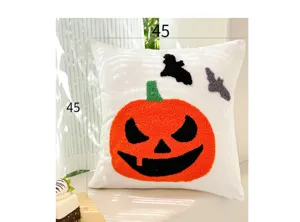Housse de Coussin Halloween Citrouille Brodee 45x45cm Decoration Canape Salon