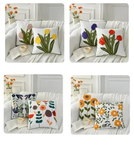 Nordic embroidered floral throw pillow case, stylish minimalist sofa cushion cover for home decor.