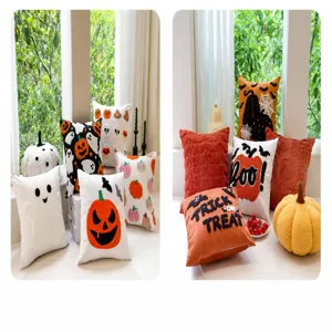 Halloween pumpkin ghost throw pillow cute decorative cushion case for living room sofa bed decor