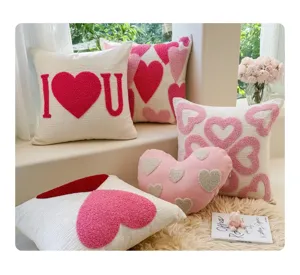 Ins style pink heart tufted throw pillow cover cute sofa cushion home decor bedroom