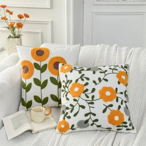 Nordic style embroidered throw pillow cover, modern floral sofa cushion case for living room.