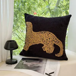 Designer mid-century artistic throw pillow cover with core leopard print sofa cushion decor