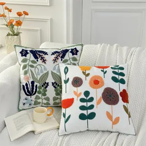 Nordic minimalist embroidered cushion cover, floral throw pillow case for sofa bedroom