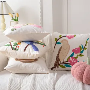 Bestickter Kissenbezug Set im Landhausstil Sofa Kissen Fall fuer Wohnzimmer Heimdeko