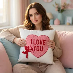 Valentine's Day tufted embroidery throw pillow cover cute heart sofa decorative cushion