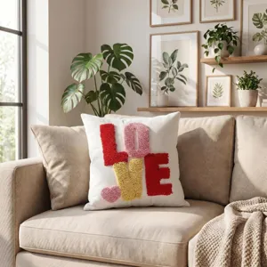 Tufted embroidered love throw pillow cover cozy sofa cushion decorative home gift for living room