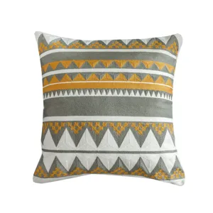 Nordic minimalist embroidered throw pillow, bohemian geometric cushion for sofa and home decor.